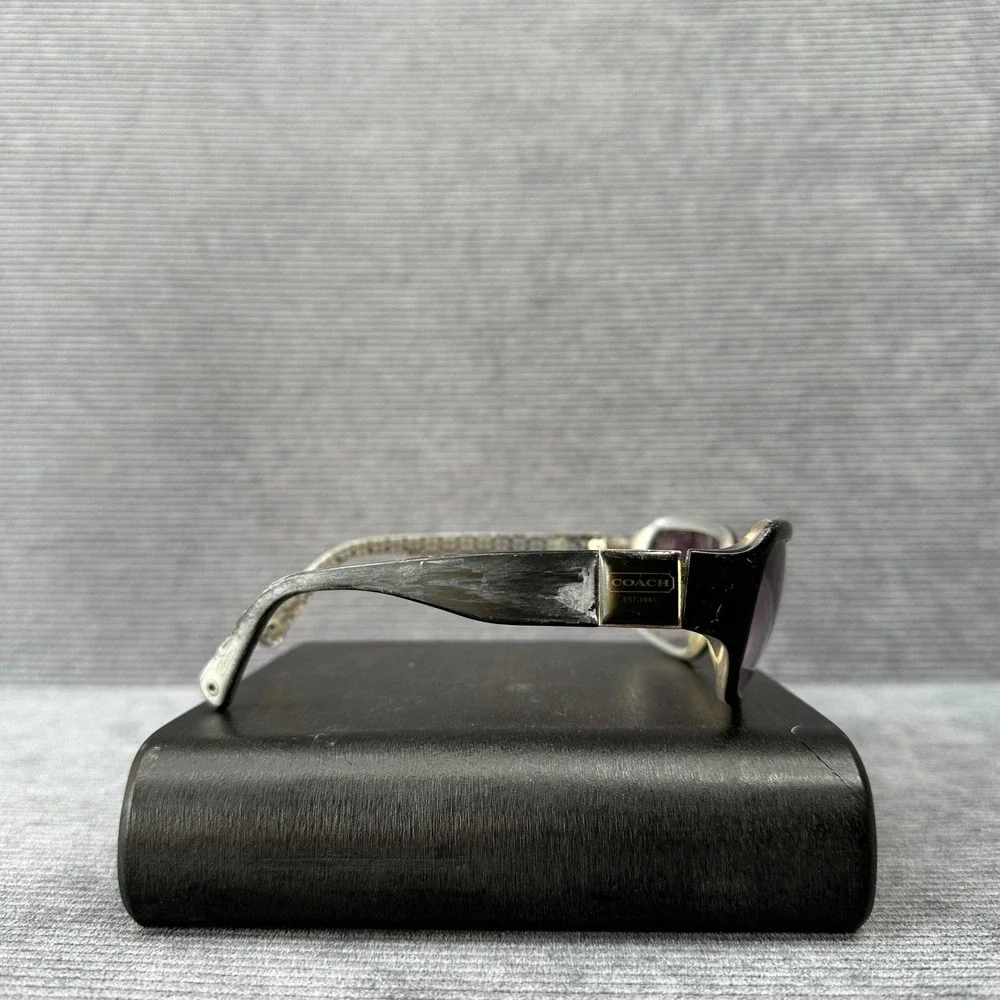 Coach Y2K Sunglasses Black Rectangular Frame Gradient Purple Lens Monogram Logo